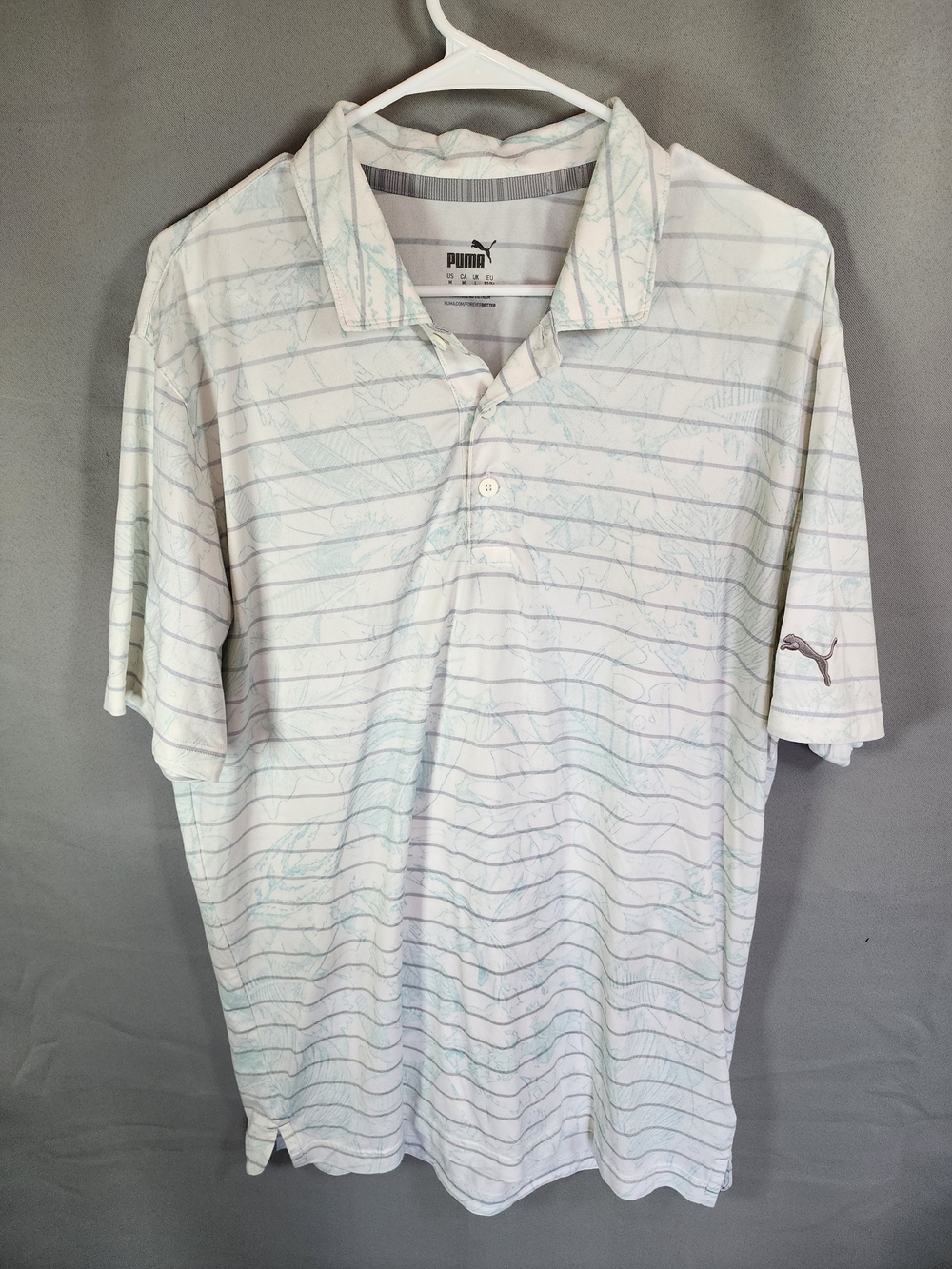 Puma White Polo with Light Blue Stripes